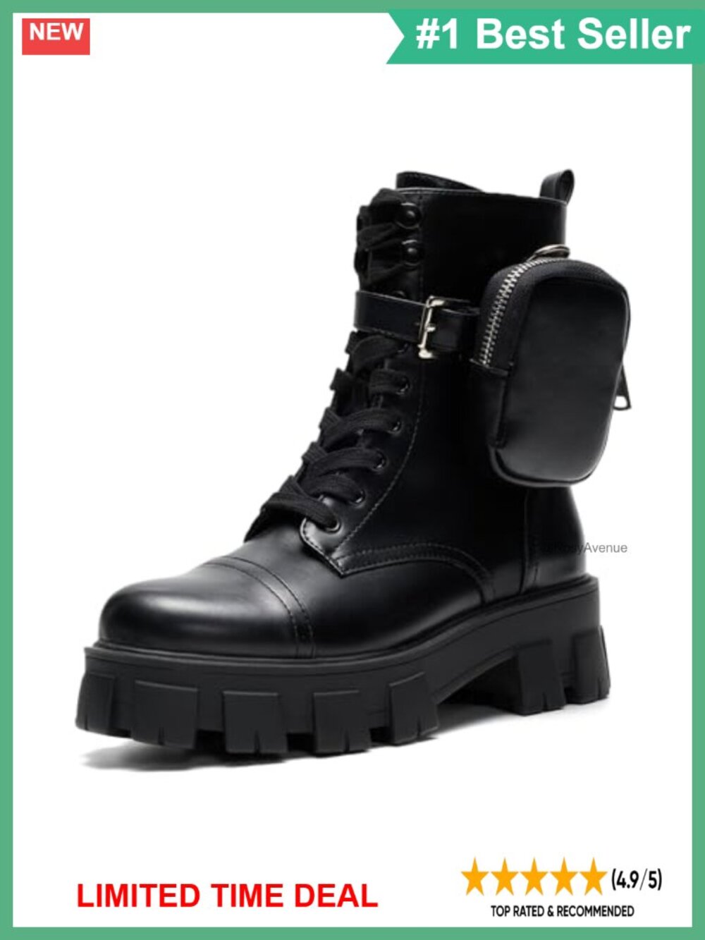 Platform Combat Boots Lace Up Chunky Ankle Booties with Side Zipper